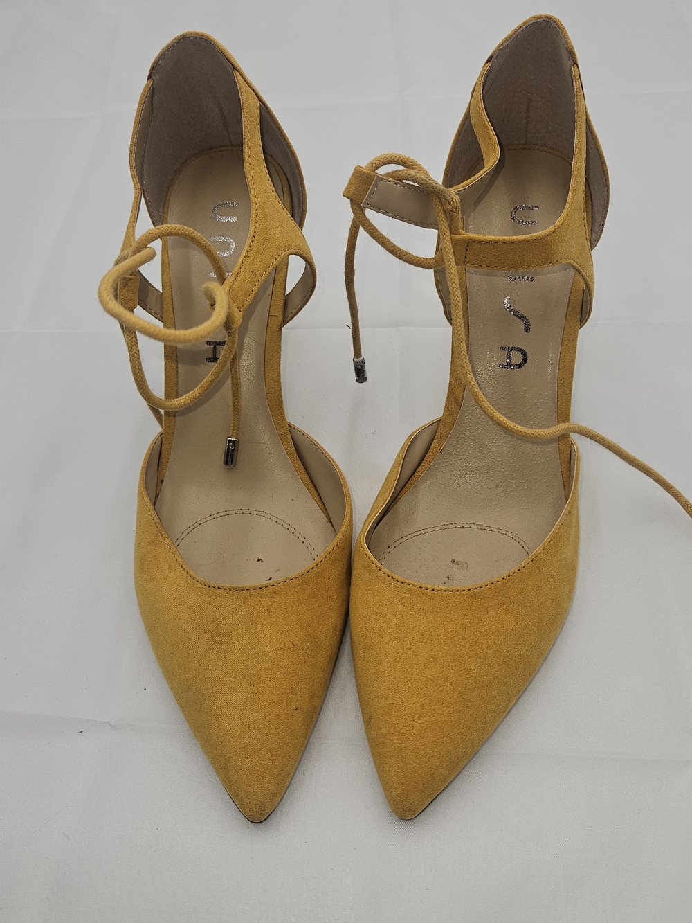 Unisa Mustard Suede Pointed-Toe Lace-Up Heels